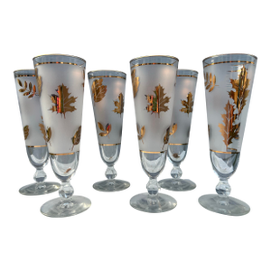 1950s Mid-Century Modern Libbey Golden Foliage Pilsner Glasses- Set of 6