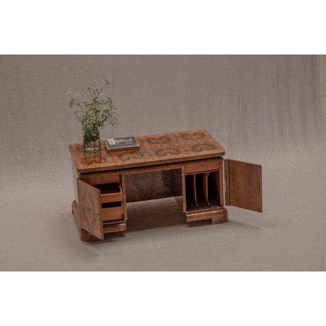 Burlwood Desk or Center Table, 1940s For Sale - Image 11 of 17