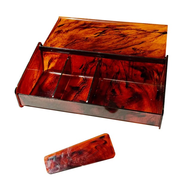 1950s Mid Century Faux Tortoiseshell Lucite Box For Sale - Image 4 of 7