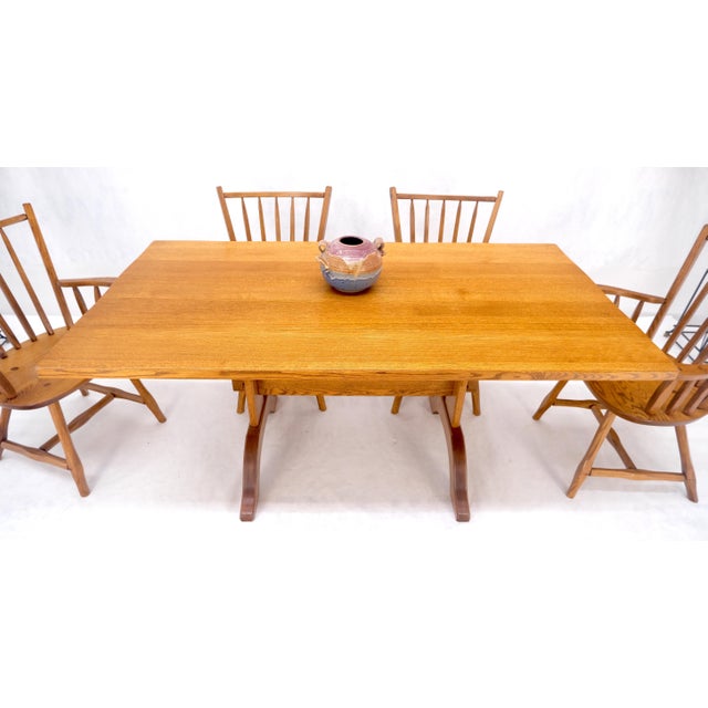 Late 20th Century Very Fine All Pegged Joints Solid Oak Dining Chairs Table Set MINT For Sale - Image 6 of 18