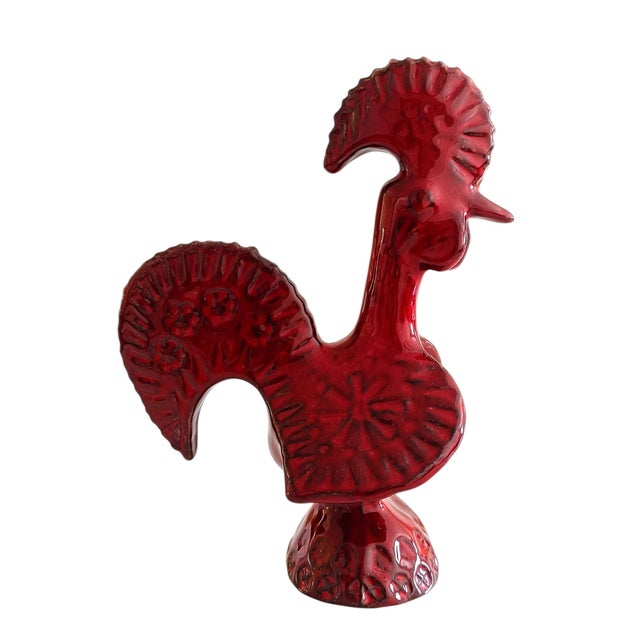 Red Glazed Ceramic Rooster by Aldo Londi for Bitossi, Italy, 1960s For Sale - Image 10 of 10