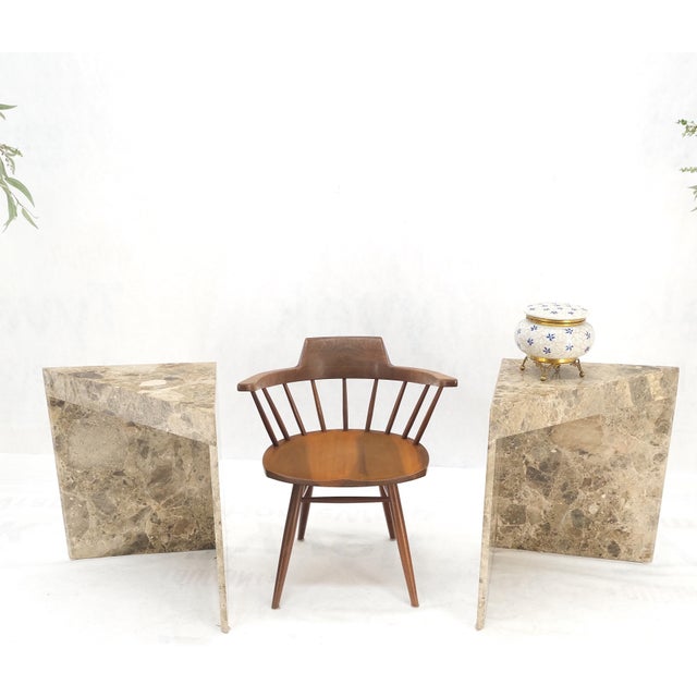 Cream Pair Midcentury Marble Onyx Triangle Shape End Side Tables Night Stands Mint! For Sale - Image 8 of 13