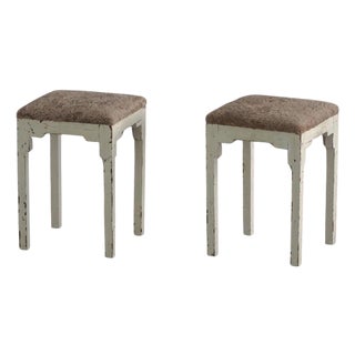 Antique Danish Stools with Lambswool Seats, Late 19th Century, Set of 2 For Sale