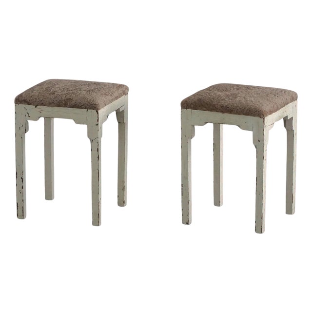 Antique Danish Stools with Lambswool Seats, Late 19th Century, Set of 2 For Sale