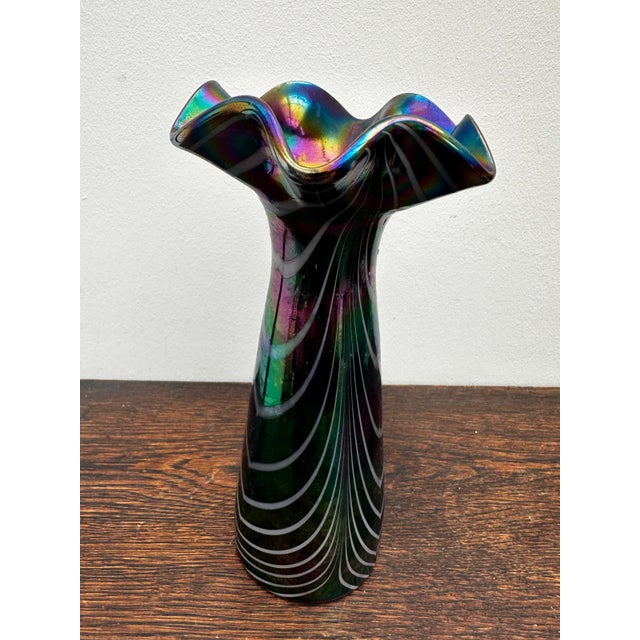 Iridescent Blown Glass Vase with Filigree Decoration, Italy, 1970s For Sale - Image 11 of 13