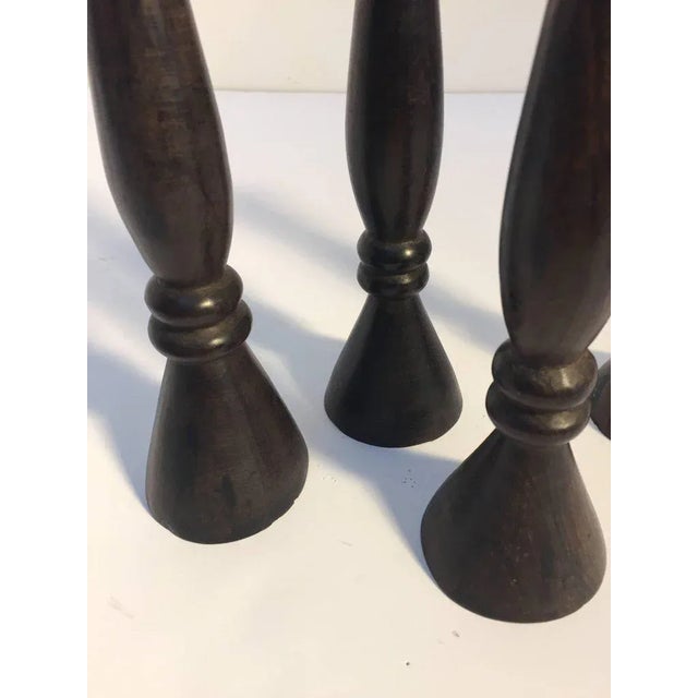 Mid 20th Century Mid 20th Century Vintage Hand-Carved Ebonized Wood Candlesticks- Set of 4 For Sale - Image 5 of 8