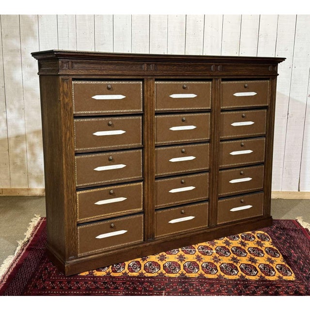 Industrial 20th Century Oak Filing Cabinet by Chalmette Paris-Brussels For Sale - Image 3 of 18