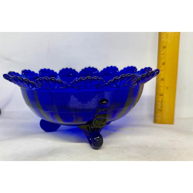 1980’s Mosser Glass Cobalt Blue Footed Centerpiece Fruit Bowl - 8” Wide For Sale - Image 9 of 12