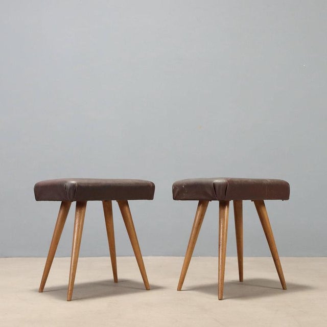 Vintage Stools in Beech and Leatherette, Italy, 1950s, Set of 2 For Sale - Image 6 of 8