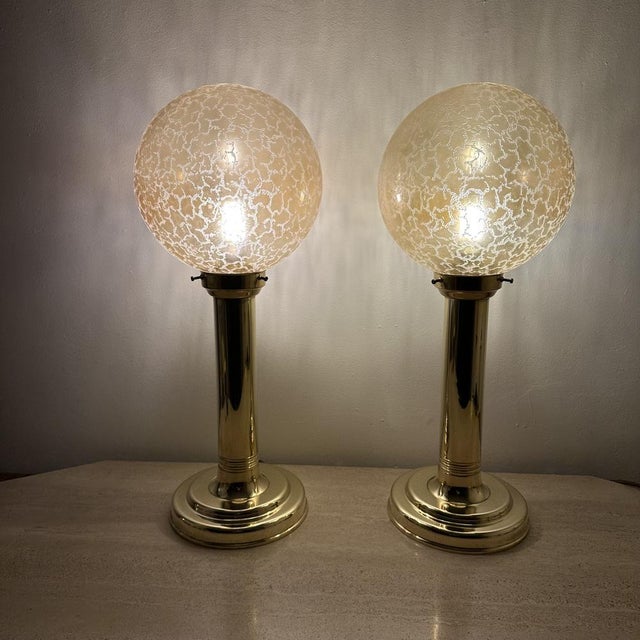 Large Vintage Globe Glass Table Lamps, 1970s, Set of 2, in Good conditions. Designed 1970 to 1979 European Plug (up to...