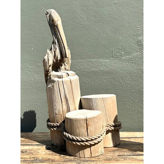 Vintage Hand Carved Pelican on Dock For Sale - Image 4 of 12