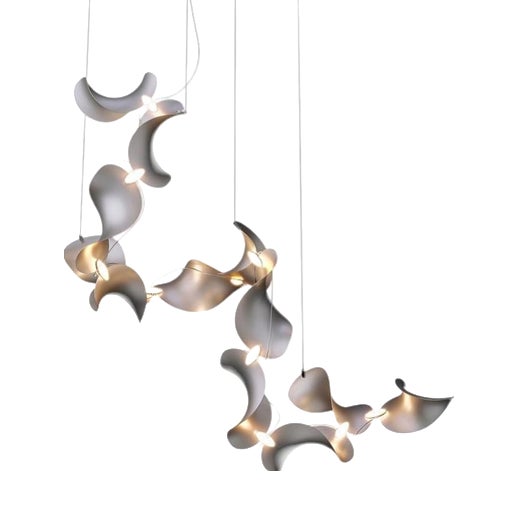 Dune 12 Spiral Pendant Light in Silver Anodized Aluminum by Moss Objects For Sale