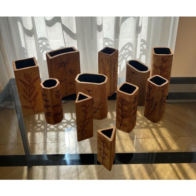 Herbarium Vases in Brown and Beige Ceramic by Raymonde Leduc for Vallauris, 1960, Set of 11 For Sale - Image 4 of 5