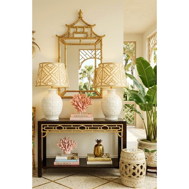 Lenox Vintage Large Ceramic Lattice Work Porcelain Regency Table Lamps - a Pair For Sale - Image 4 of 7