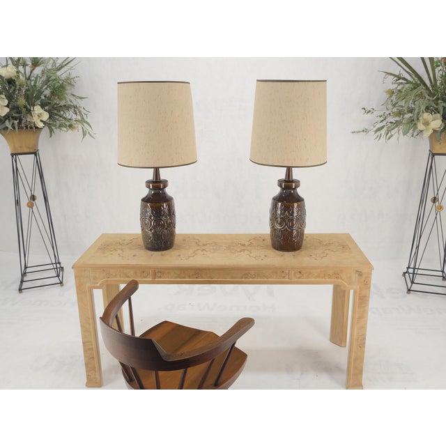 Mid 20th Century Brown Grey Blue Glazed Pottery Ceramic Vase Shape Table Lamp Mint - a Pair For Sale - Image 13 of 14