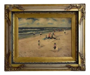 Nicole, Beach, 20th Century, Oil on Canvas, Framed