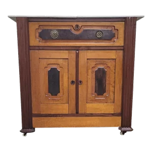 Antique Victorian Marble Top Carved Dry Sink Washstand Nightstand Sink Vanity