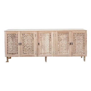 Sunbleached Wood Geometric Jali 5-Door Sideboard For Sale