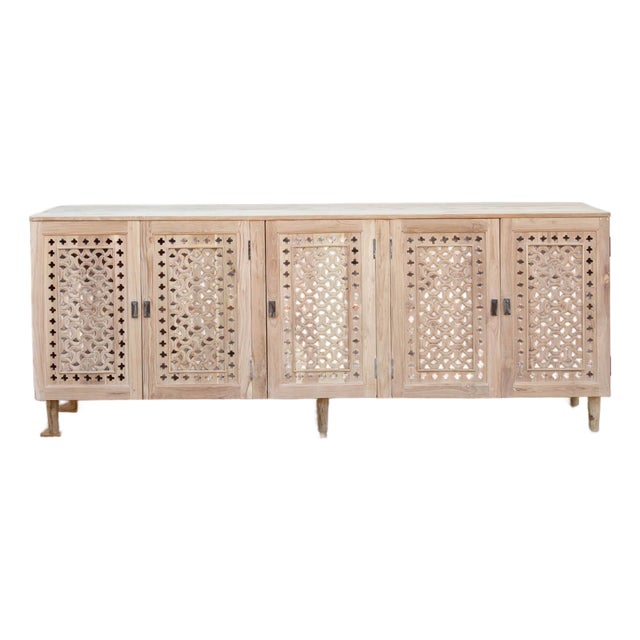 Sunbleached Wood Geometric Jali 5-Door Sideboard For Sale