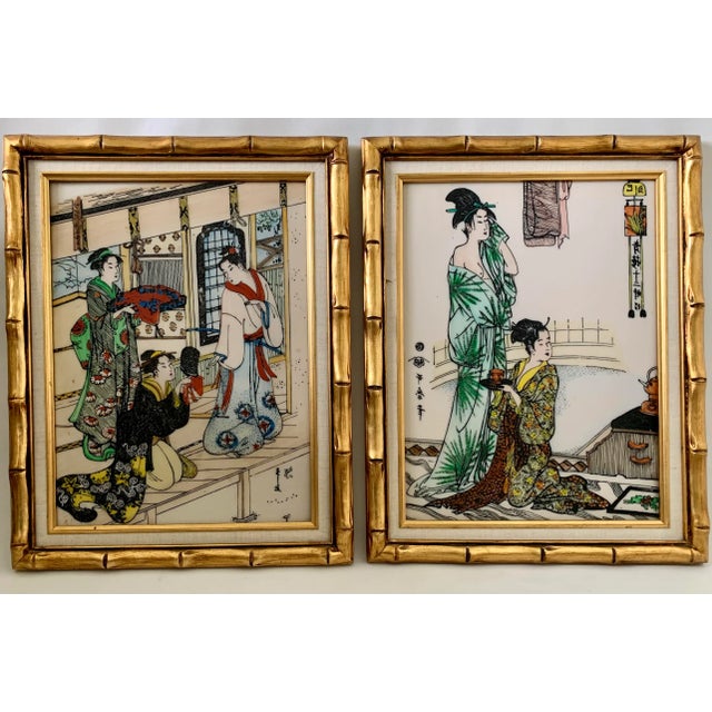 Metal Mid 20th Century Chinoiserie Intaglio Etchings, Framed - Set of 2 For Sale - Image 7 of 7