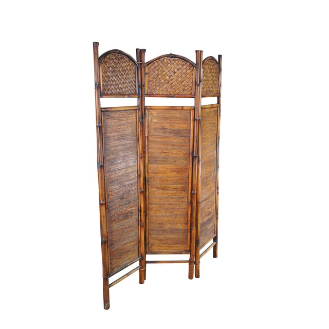 Campaign British Colonial Style Bamboo & Rattan 3 Panel Room Divider Screen Boho Chic For Sale - Image 3 of 11