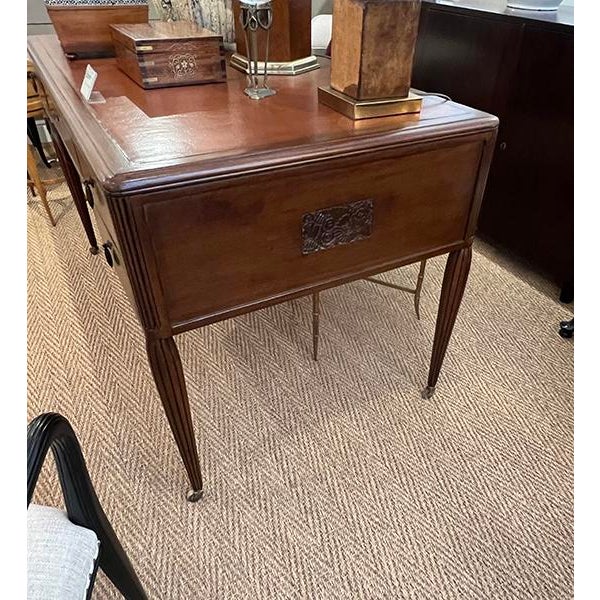 A French Art Deco Mahogany 5-Drawer Writing Desk With Leather Top For Sale - Image 13 of 16