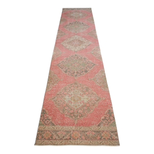Low Pile Oushak Runner Rug Handmade Hallway Decor