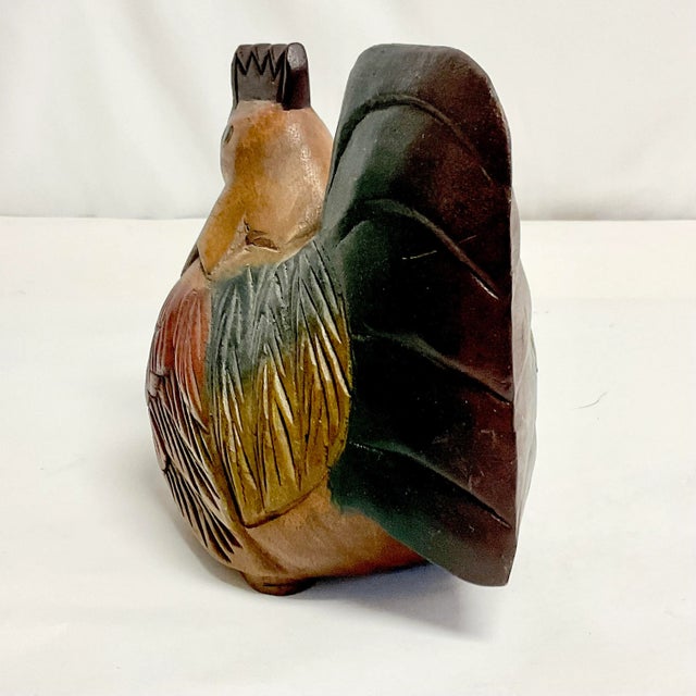 Mustard 1970s Vintage Rustic European Farmhouse Boho Chic Resting Wood Carved Chicken Figurine. For Sale - Image 8 of 10
