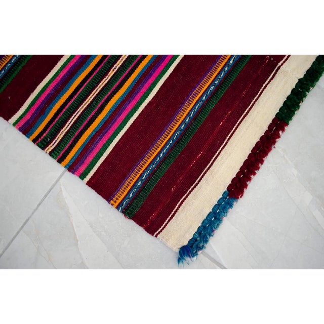 1960s Hand Woven Colorful Kilim Striped Rug - 4′ × 6′8″ For Sale - Image 10 of 11