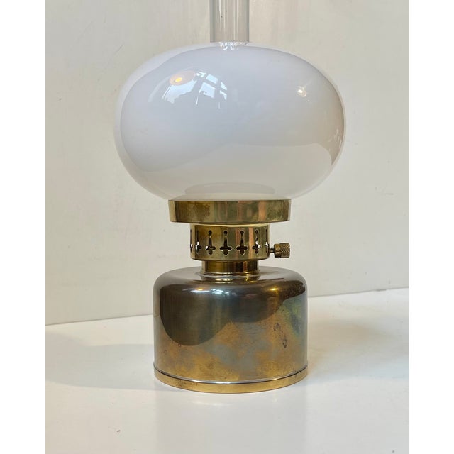 Swedish Modern Oil Table Lamp in Brass and Opaline Glass by Hans-Agne Jakobsson, 1960s For Sale - Image 4 of 9