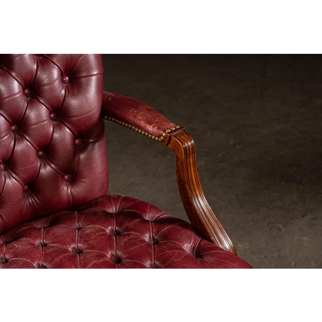 Late 20th Century Pair of Tufted Leather Round-Back Dining Chairs in Burgundy For Sale - Image 9 of 12