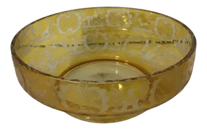 Stag Scenic Amber Bowl Antique Hunter Scene