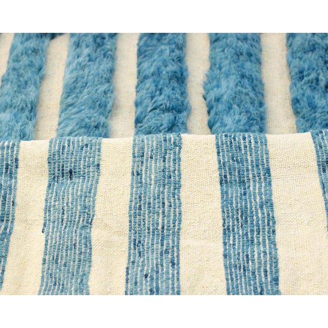Tiffany Blue Striped Chevron Hand-Knotted Moroccan Wool Rug | 10'6" X 6'5" | One of a Kind For Sale - Image 8 of 8