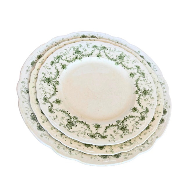 English Earthenware Lafayette Dinner Service with Green Ribbon and Floral Garlands from Ridgways, 1890, Set of 26 For Sale - Image 6 of 11