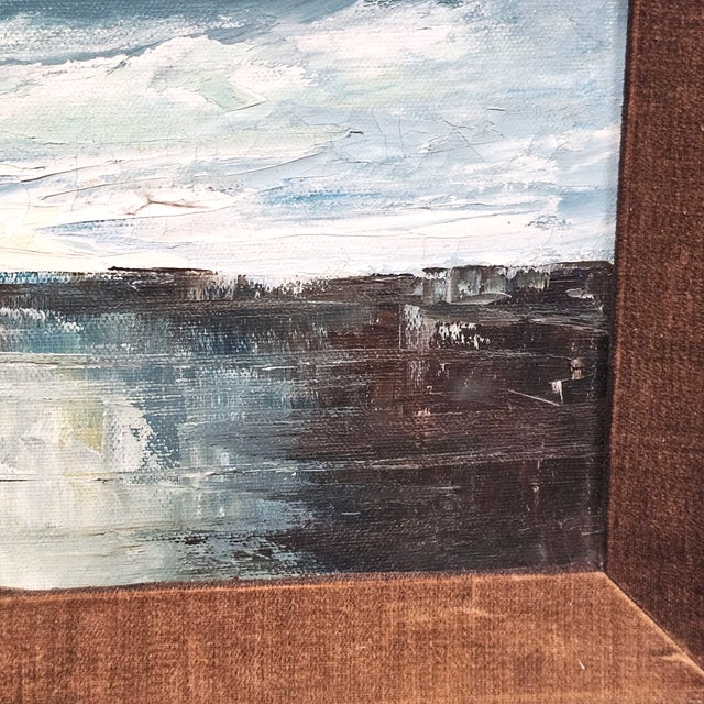 Wood Original 1970s California Seascape Oil Painting – Signed Coastal Ocean View in Period Frame For Sale - Image 7 of 7