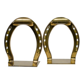 Brass Horseshoe Equestrian Bookends a Pair For Sale