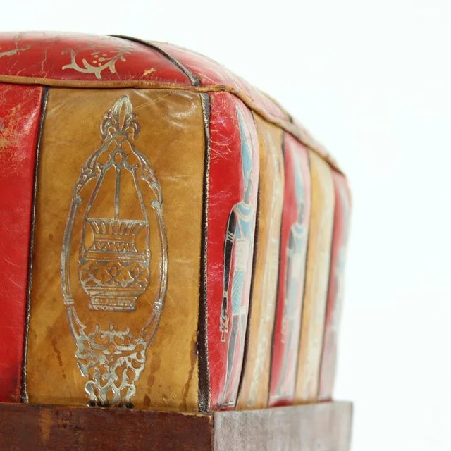 Boho Chic Vintage Turkish Leather Ottoman, 1960s For Sale - Image 3 of 9