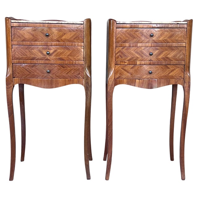 Early 20th Century Pair of Louis XVI Style Marble-Top, Bronze and Walnut Nightstands For Sale - Image 10 of 18