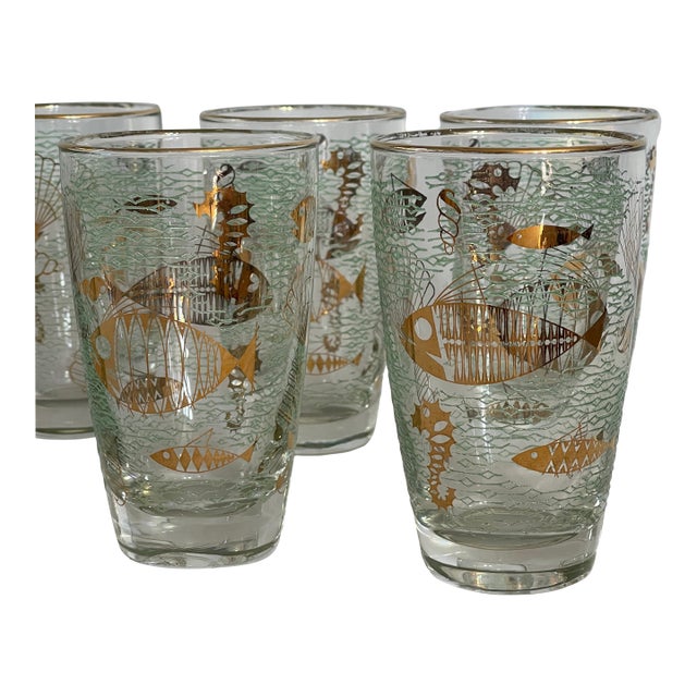 1950s Mid-Century Modern Marine Life Highball Glasses by Libbey - Set of 6 For Sale