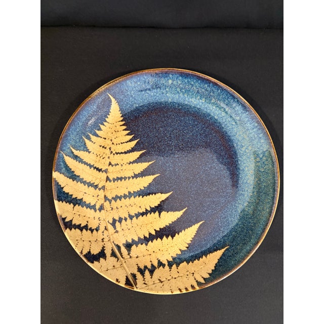 Fern Handmade Stoneware Platter and Plates in Fern Pattern From Kaleidoscope Pottery of New England - Set of 3 For Sale - Image 4 of 7