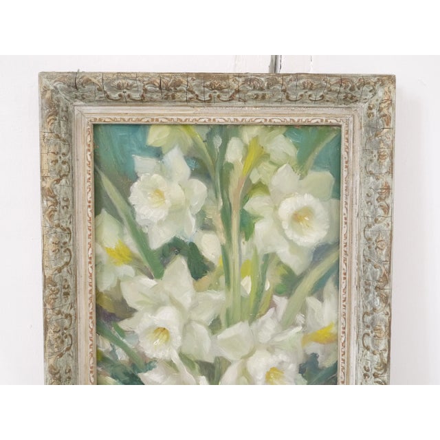 French vintage oil painting in the impressionist style by the British-French artist John-Strevens This beautiful daffodil...