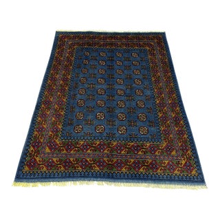 5'1" X 6'5" Blue Turkmen Mori Gul Geometric Rug For Sale