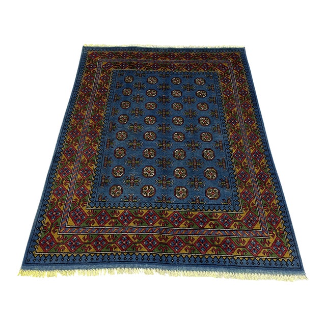 5'1" X 6'5" Blue Turkmen Mori Gul Geometric Rug For Sale