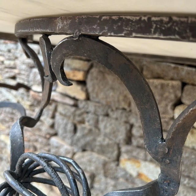 Metal 1940s Italian Console Table Wrought Iron Marble Style Gilbert Poillerat For Sale - Image 7 of 13