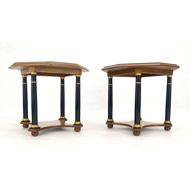 Wood Pair of Baker Neoclassical Octagon Shape End Side Lamp Tables Stands MINT! For Sale - Image 7 of 12