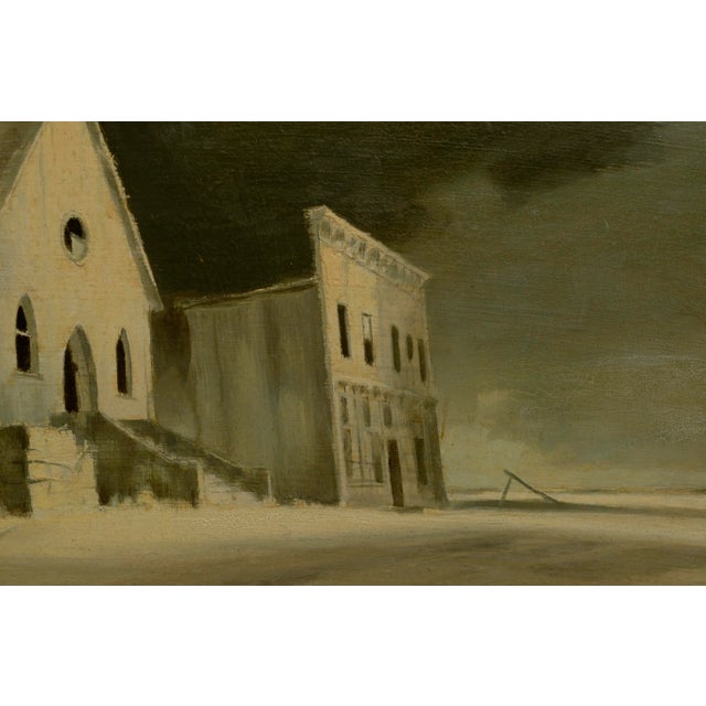 Moody landscape in neutral sepia tones of a deserted western ghost town by Joseph Bodner (American, 1925-1982). Signed...