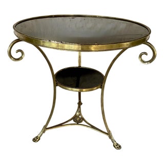 Louis XVI Style Neoclassic Gilt Bronze Black Marble Top Gueridon For Sale