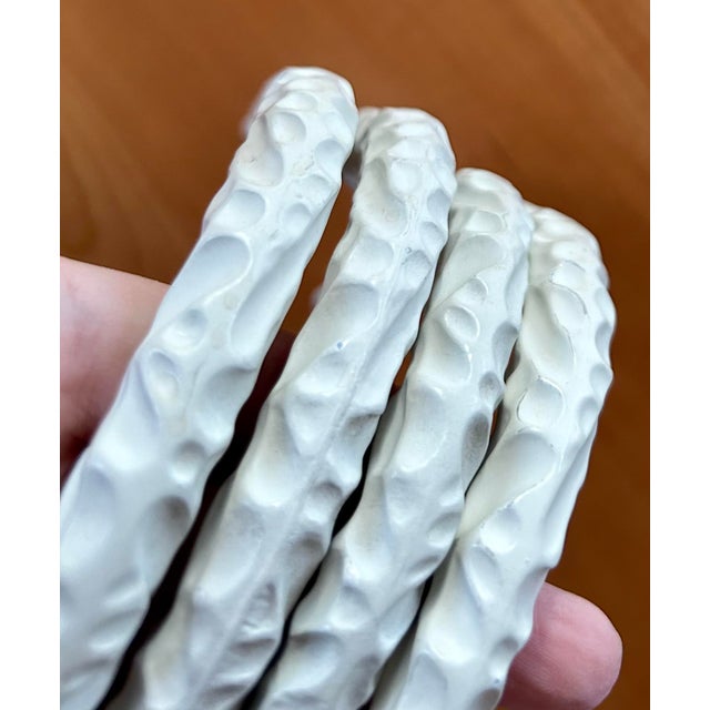 These vintage white hammered metal curtain tiebacks are heavy high quality hardware. They have a unique pattern in the...