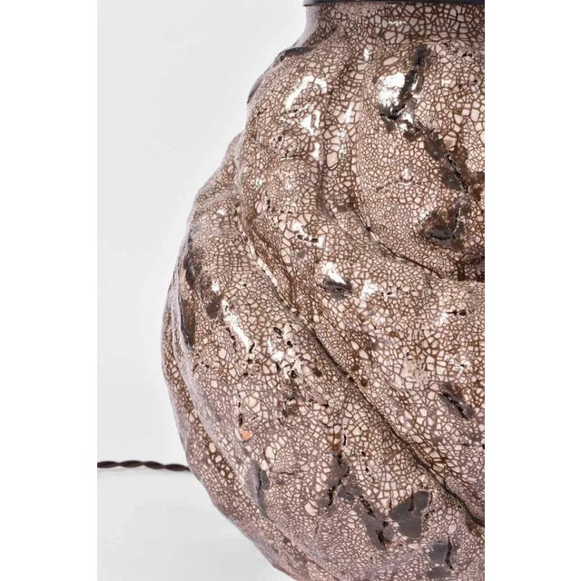 Brown and Beige Ceramic Lamp For Sale - Image 4 of 5