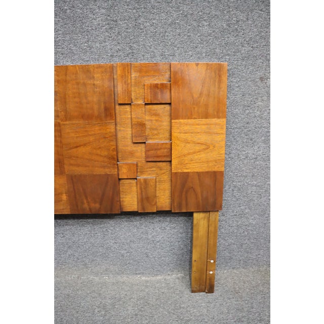 Brutalist Lane Attributed Staccato Brutalist Walnut Headboard Queen/Double For Sale - Image 3 of 6